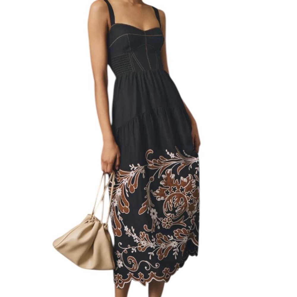 Anthropologie Appliqué Midi Dress Medium